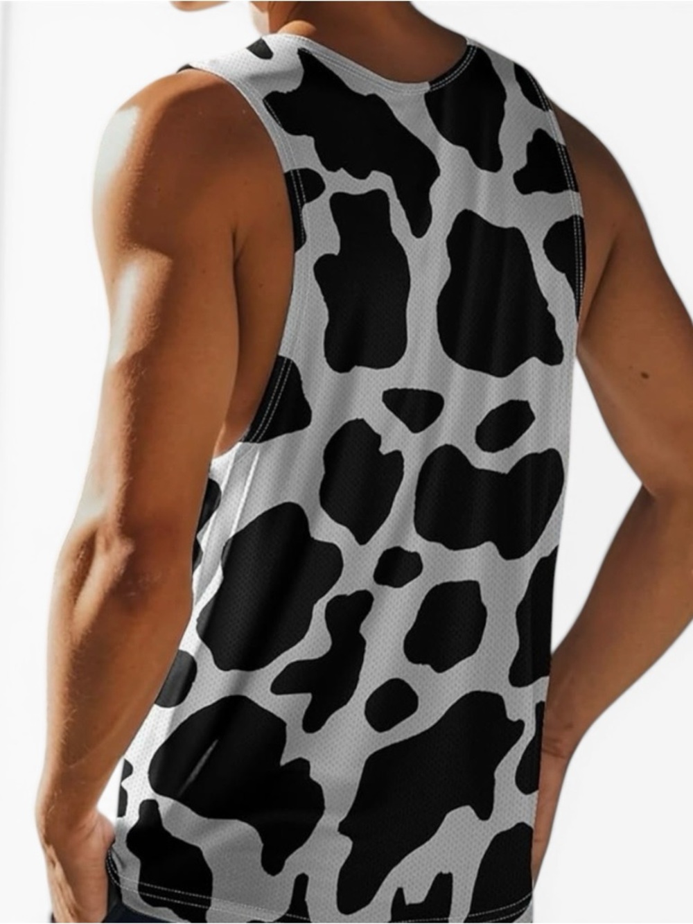 Novelty Muscle Tank Top Size 2XL Black White Cow Print Quick Dry